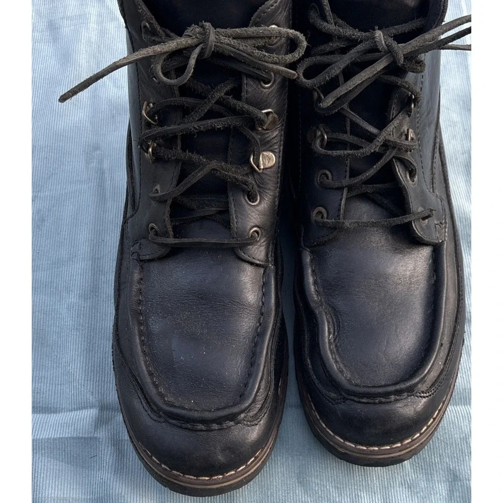 Woolrich Mens Black Leather Moc Toe Lace Up Ankle Boots Outdoor Rugged Lug Sole